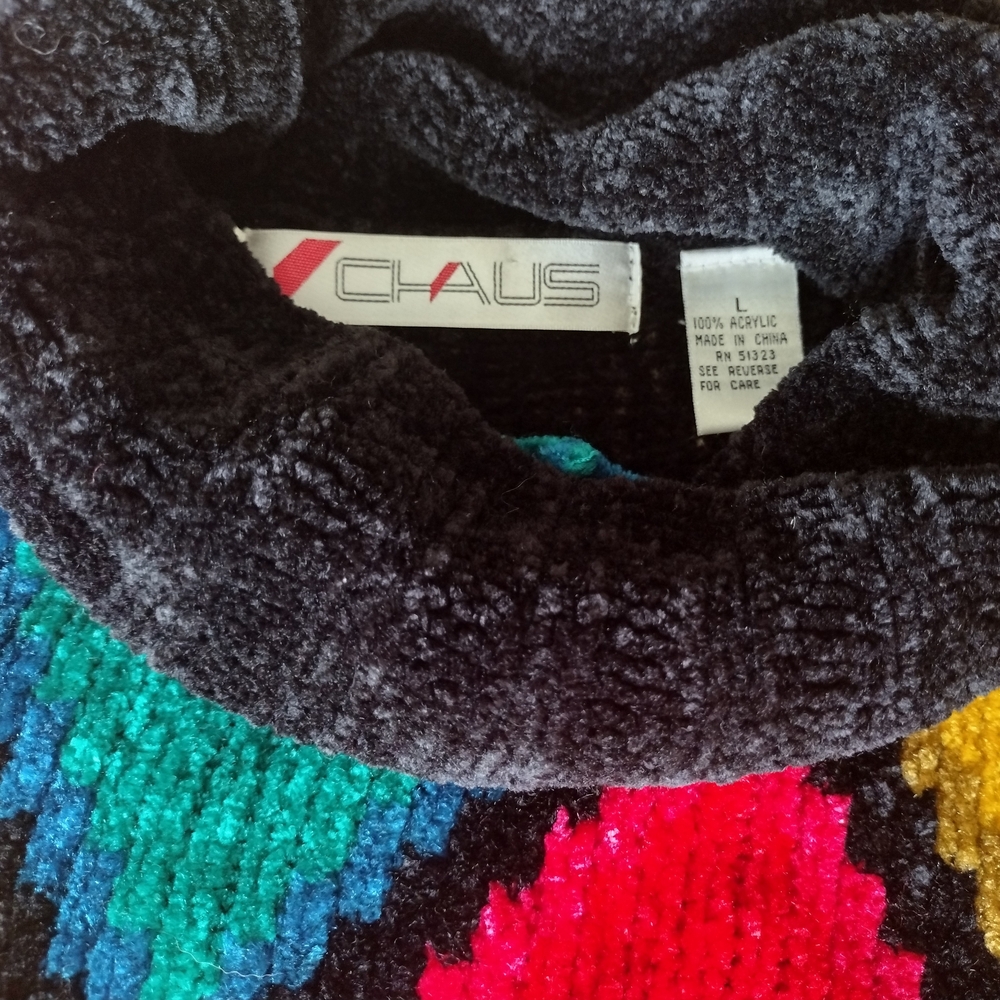 Chaus Vintage Black / Multicor Rhombus Design Turtle Neck Sweater - Picture 3 of 5